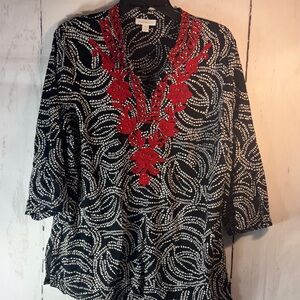 Charter Club BlackWhitew/ Red Embroidered collar